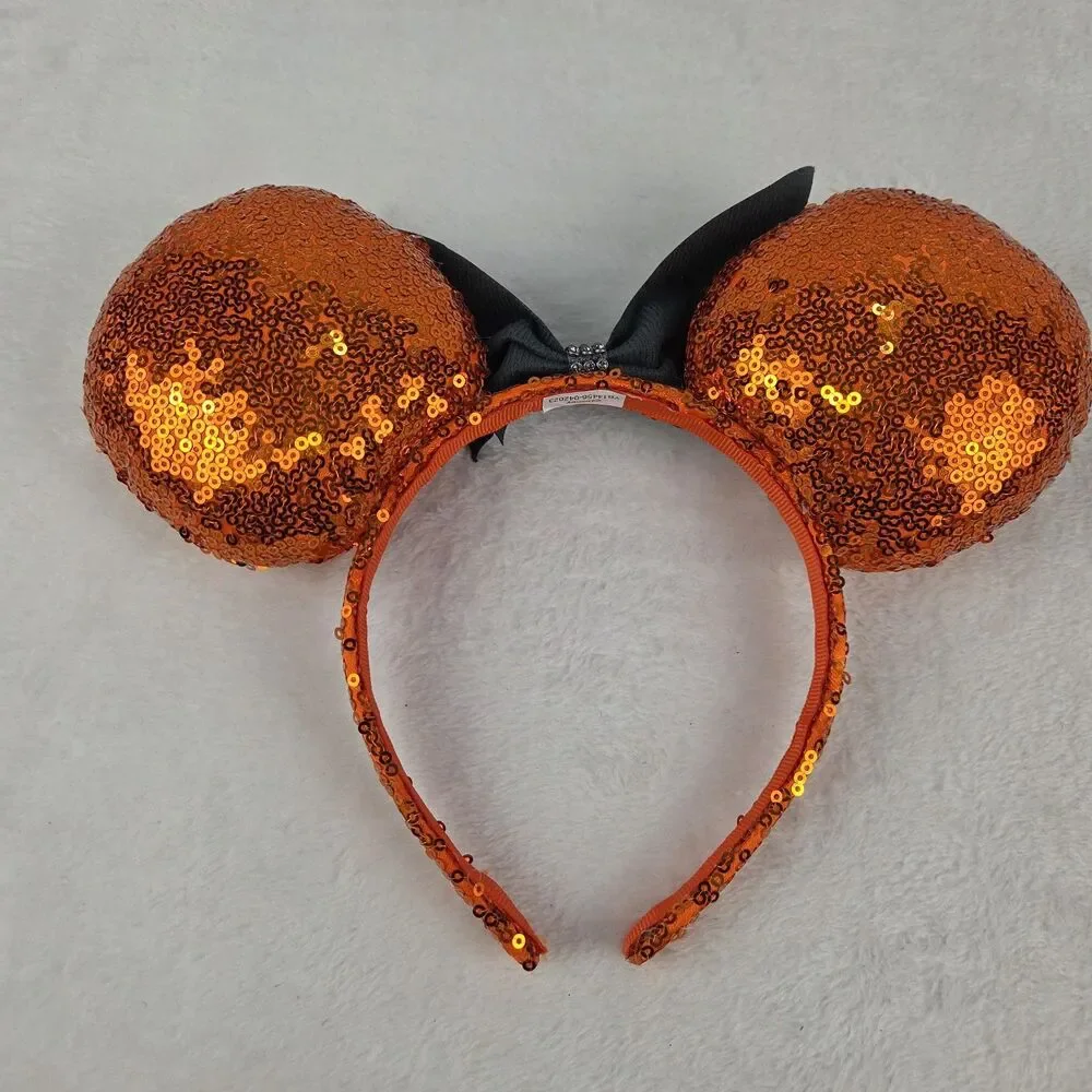 Sequined Minnie Mouse Ears Headband Set Red Bow And Orange Bat Disney